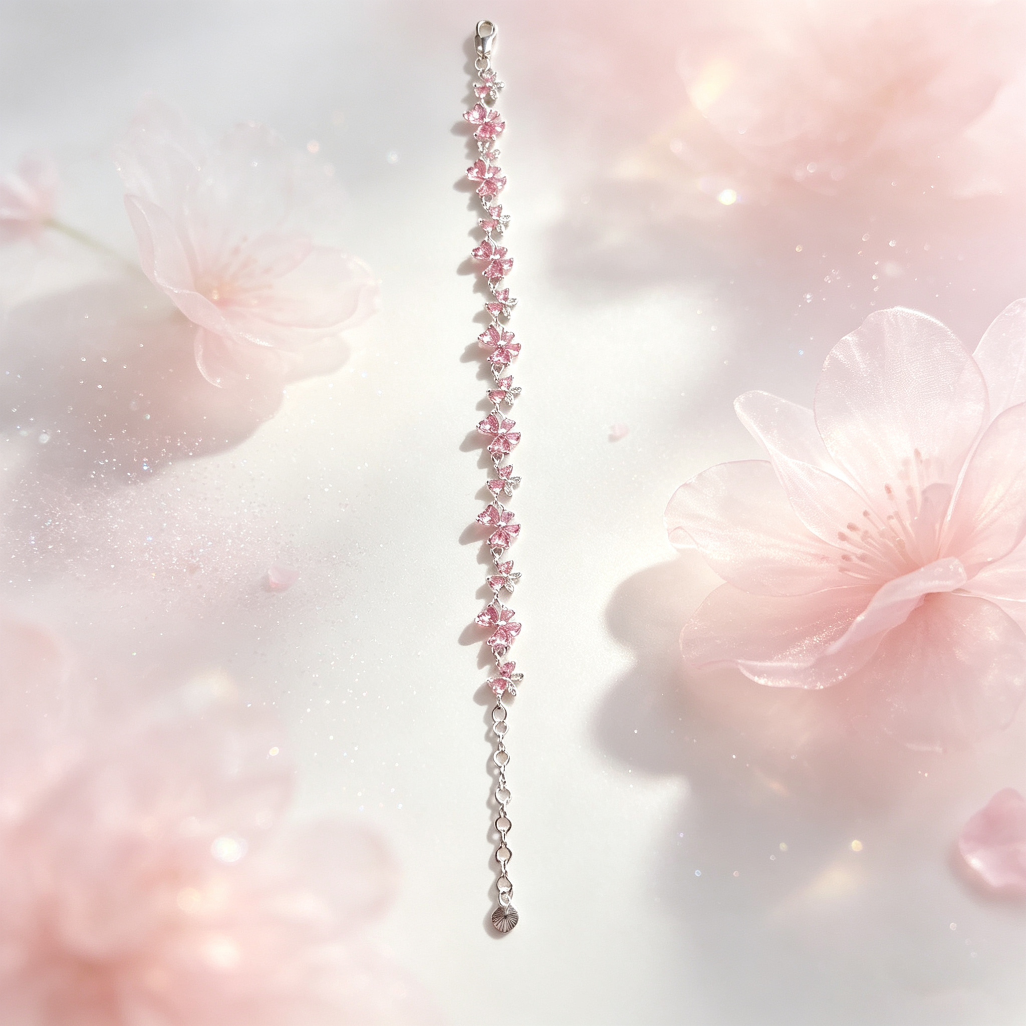 YJ---Pink Butterfly Silver Bracelet | Dainty Girly Daily Jewelry
