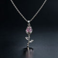 #JY Dainty Pink Crystal Rose Tulip Pendant Silver Necklace, Aesthetic Romantic Flower Jewelry Gift For Girlfriend Women, Must-Have Daily Collarbone Chain For Date Wedding Party Outfit Matching｜