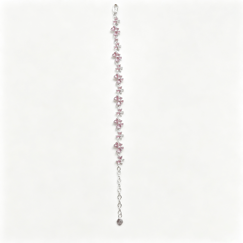 YJ---Pink Butterfly Silver Bracelet | Dainty Girly Daily Jewelry
