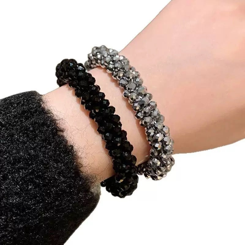 #Cocoshop Crystal Glass Bracelet /Hair Tie Hand-woven Sparkly Elastic Band