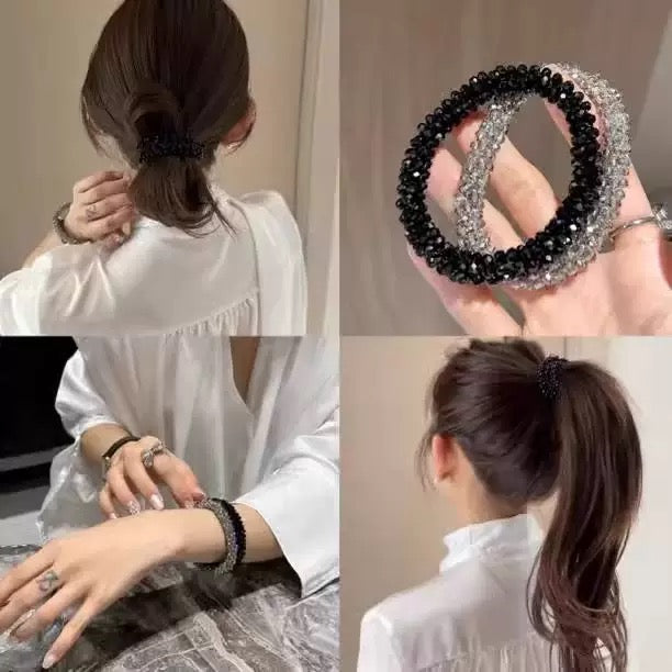 #Cocoshop Crystal Glass Bracelet /Hair Tie Hand-woven Sparkly Elastic Band