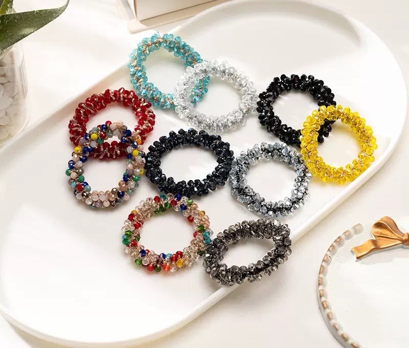 #Cocoshop Crystal Glass Bracelet /Hair Tie Hand-woven Sparkly Elastic Band