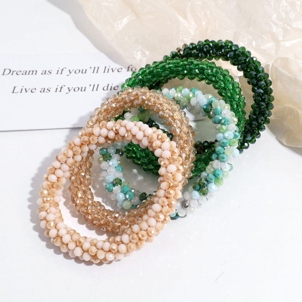 #Cocoshop Crystal Glass Bracelet /Hair Tie Hand-woven Sparkly Elastic Band