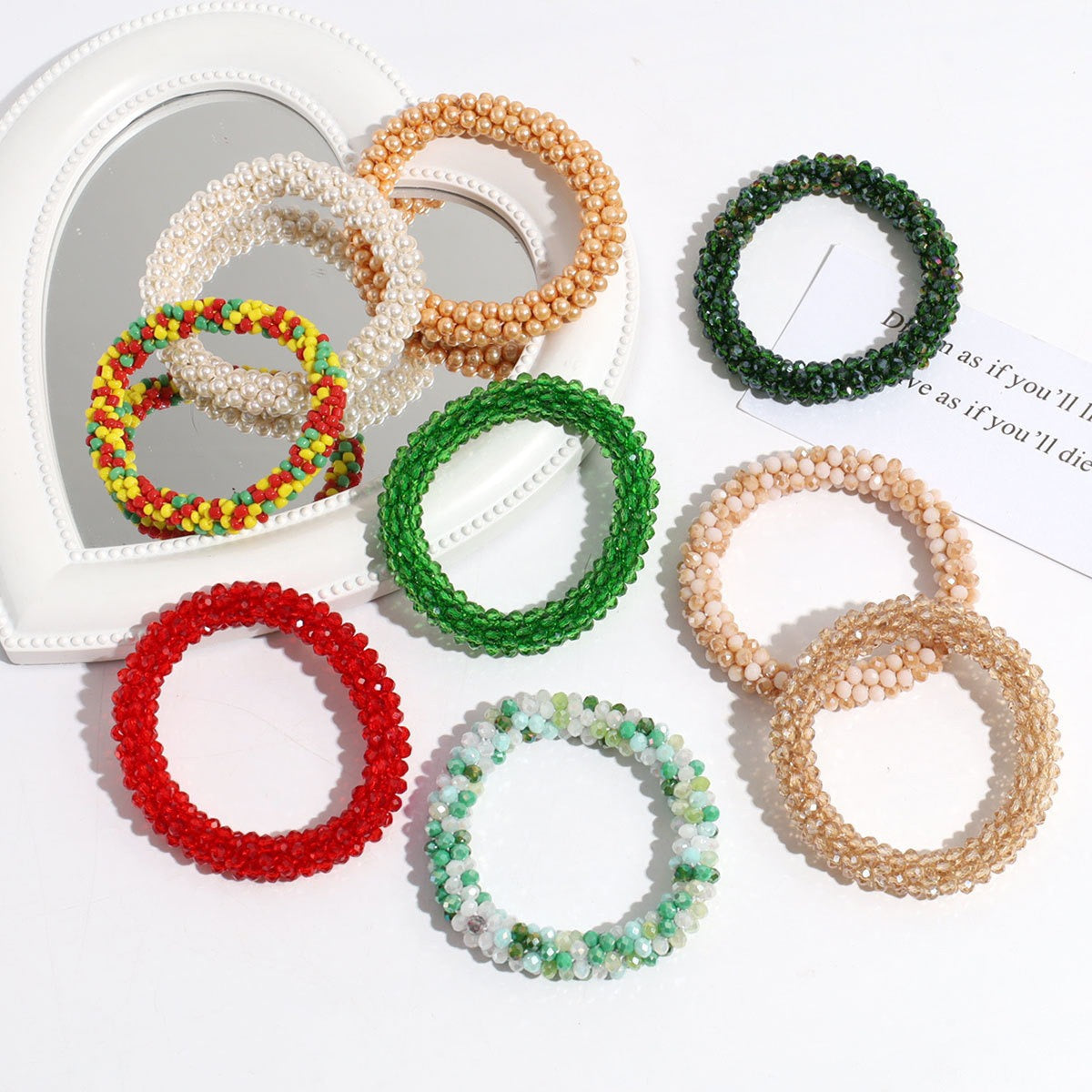#Cocoshop Crystal Glass Bracelet /Hair Tie Hand-woven Sparkly Elastic Band