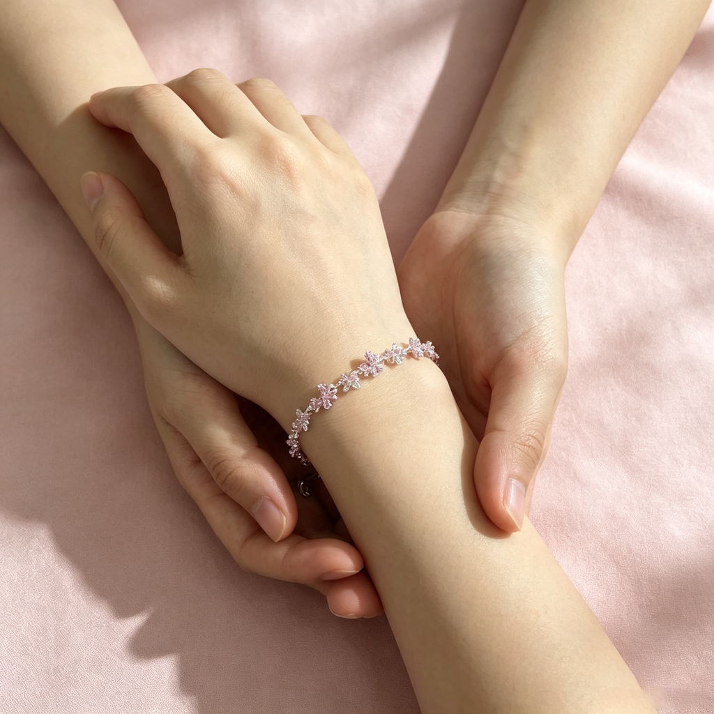 YJ---Pink Butterfly Silver Bracelet | Dainty Girly Daily Jewelry
