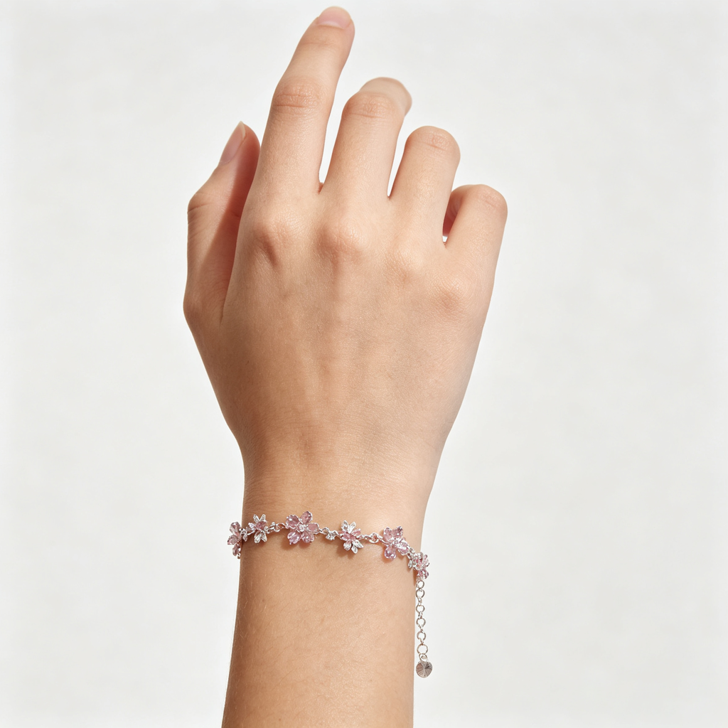 YJ---Pink Butterfly Silver Bracelet | Dainty Girly Daily Jewelry