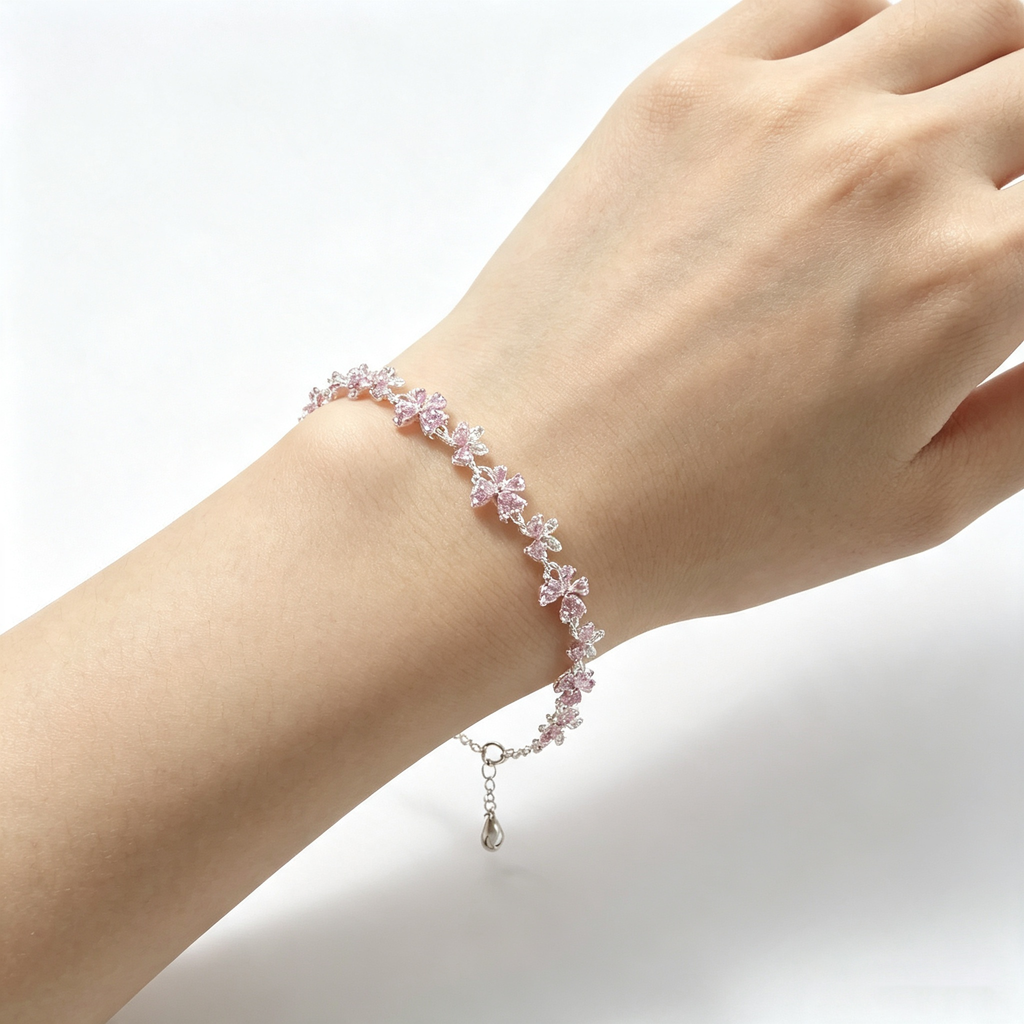 YJ---Pink Butterfly Silver Bracelet | Dainty Girly Daily Jewelry