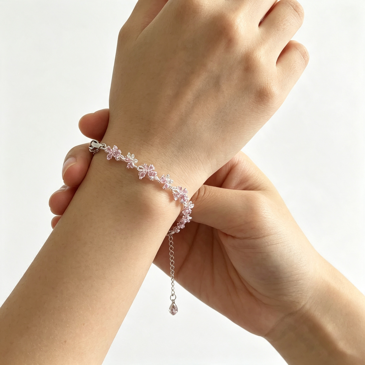 YJ---Pink Butterfly Silver Bracelet | Dainty Girly Daily Jewelry