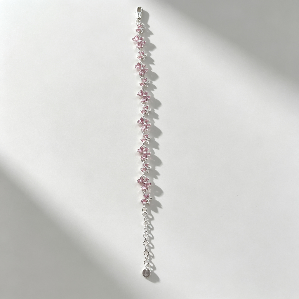 YJ---Pink Butterfly Silver Bracelet | Dainty Girly Daily Jewelry