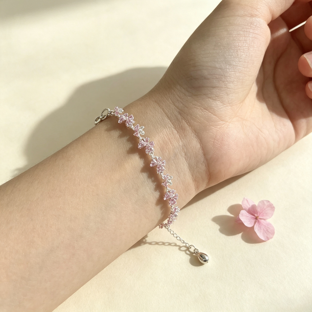 YJ---Pink Butterfly Silver Bracelet | Dainty Girly Daily Jewelry