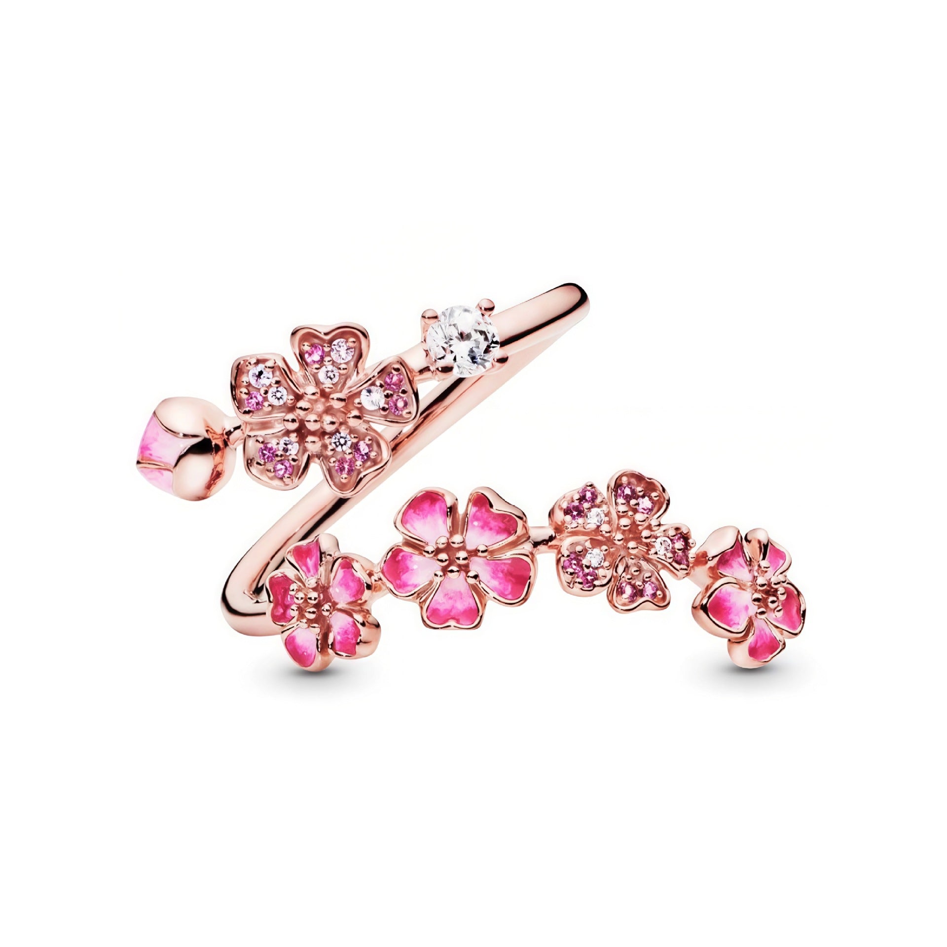 #JY Peach Blossom Ring for Women, Pink Cherry Blossom Adjustable Ring, Floral Open Wrap Band Jewelry, Sparkling Cubic Zirconia Flower Ring, Bridesmaid Wedding Jewelry, Minimalist Everyday Accessory, Birthday Anniversary Gift for Her