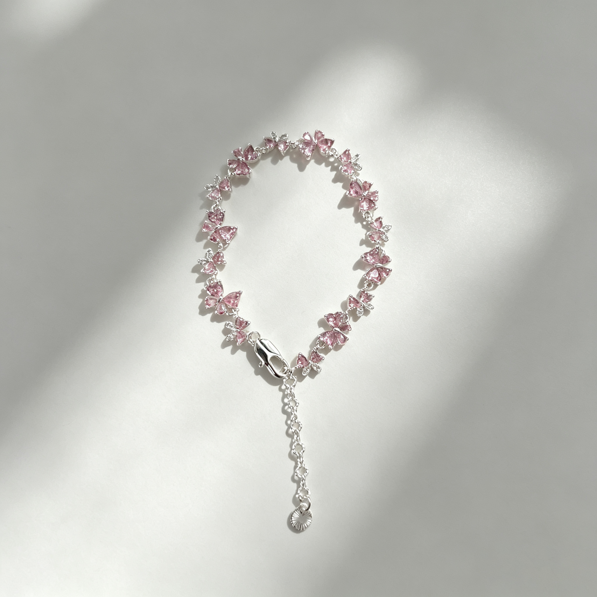 YJ---Pink Butterfly Silver Bracelet | Dainty Girly Daily Jewelry