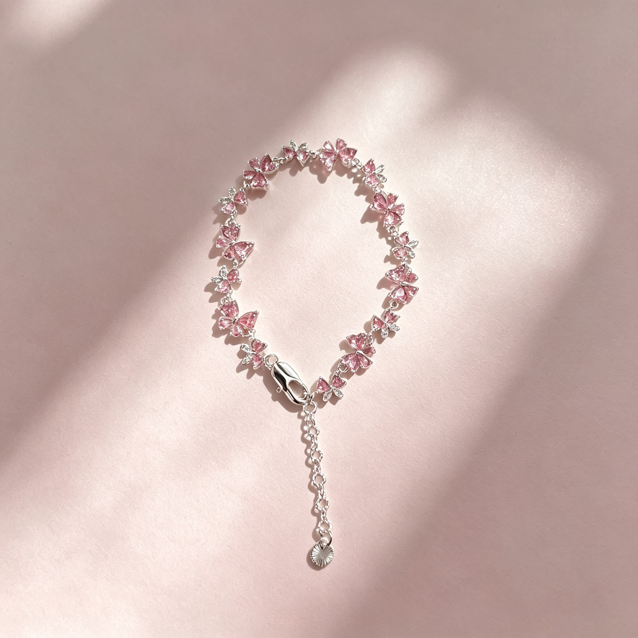 YJ---Pink Butterfly Silver Bracelet | Dainty Girly Daily Jewelry